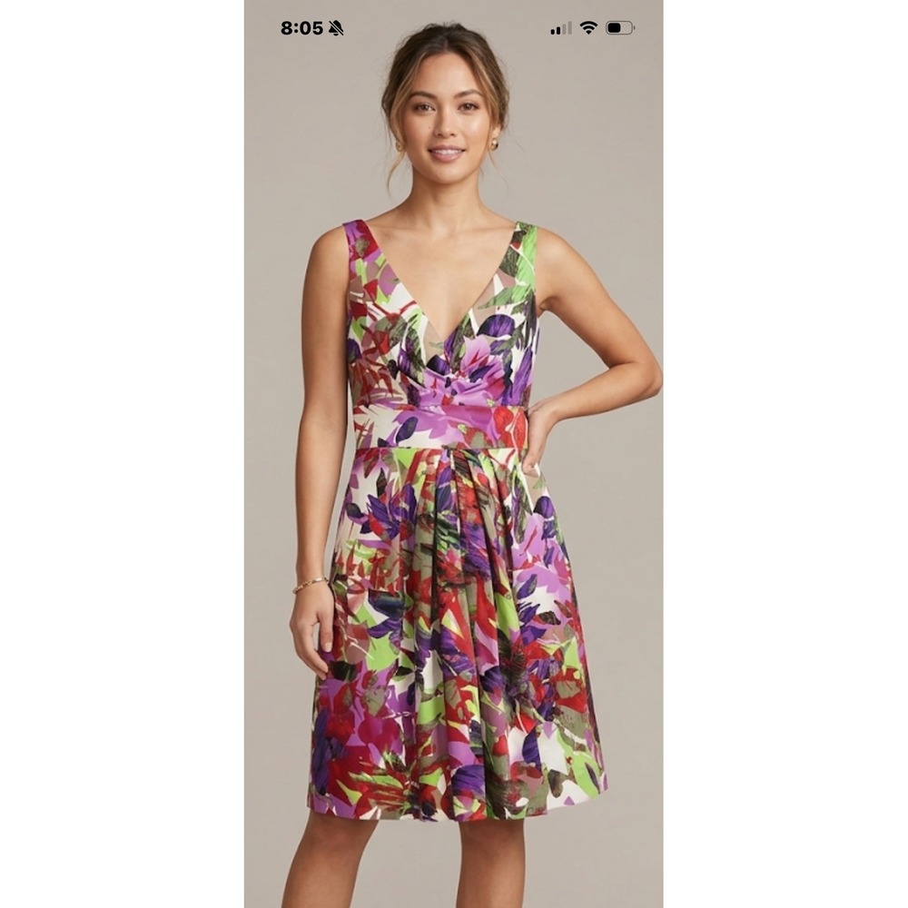 Suzi Chin for Maggy Boutique Floral Pleated Fit & Flare Dress Petite 4P Multi